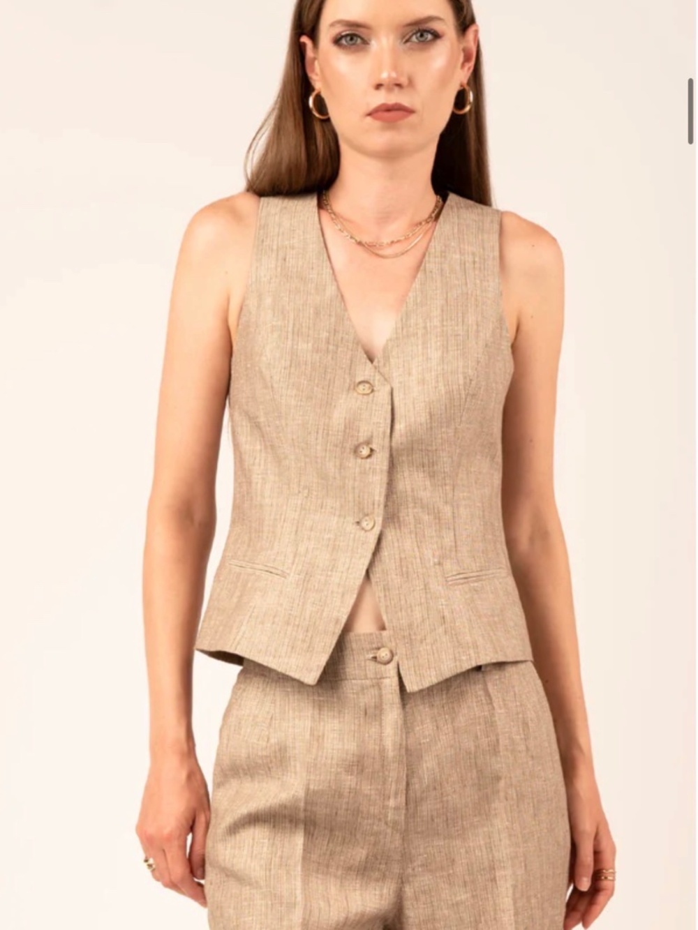 New!European luxury brand .Linen Vest and pants with golden Lame!